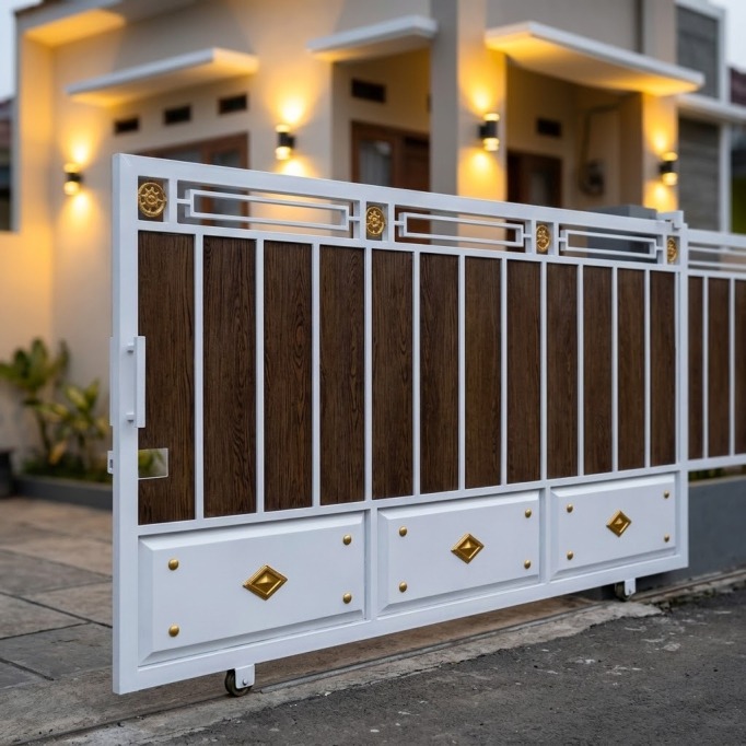 Pagar putih kombinasi GRC serat kayu